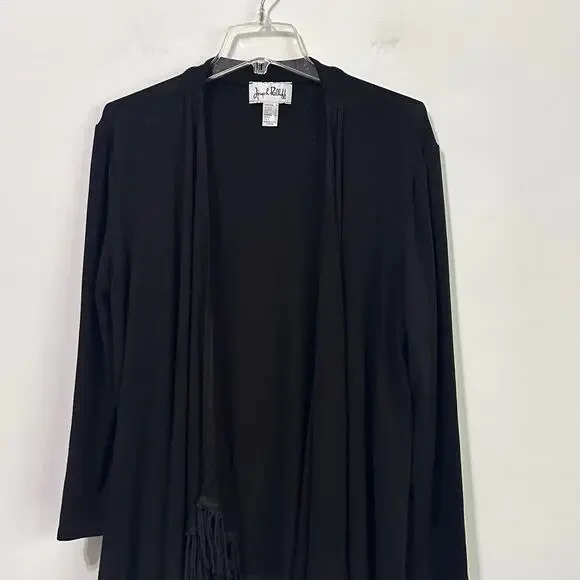 Joseph Ribkoff Fringe Hem Cardigan 14 Black Open Front Long Sleeve Party Dinner - Picture 3 of 8